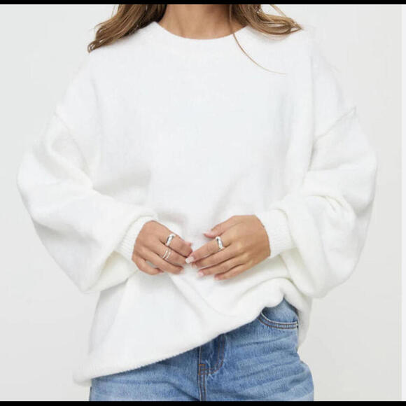 PRINCESS POLLY cotton cream Crewneck sweater - Picture 1 of 6